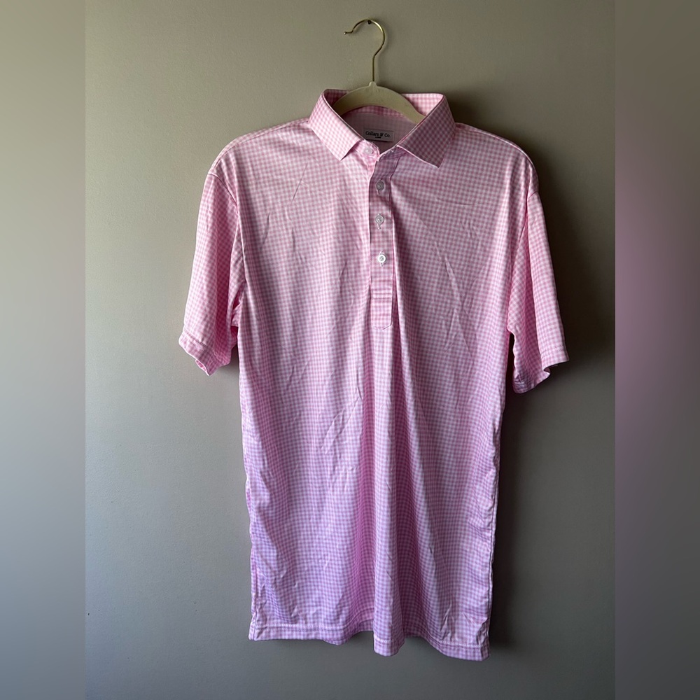 Collars & Co Pink Check Short-Sleeve Polo Shirt Large NWOT